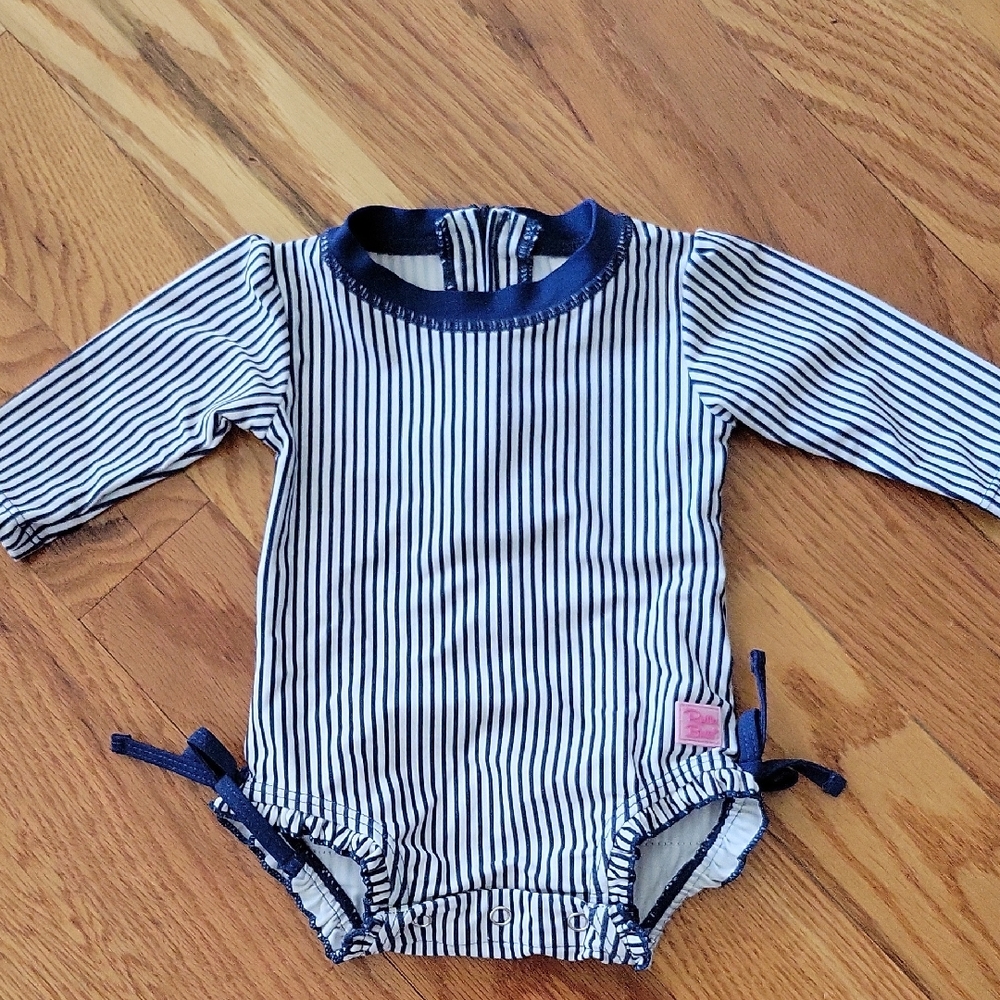 Ruffle Butts Navy and White Striped Bodysuit